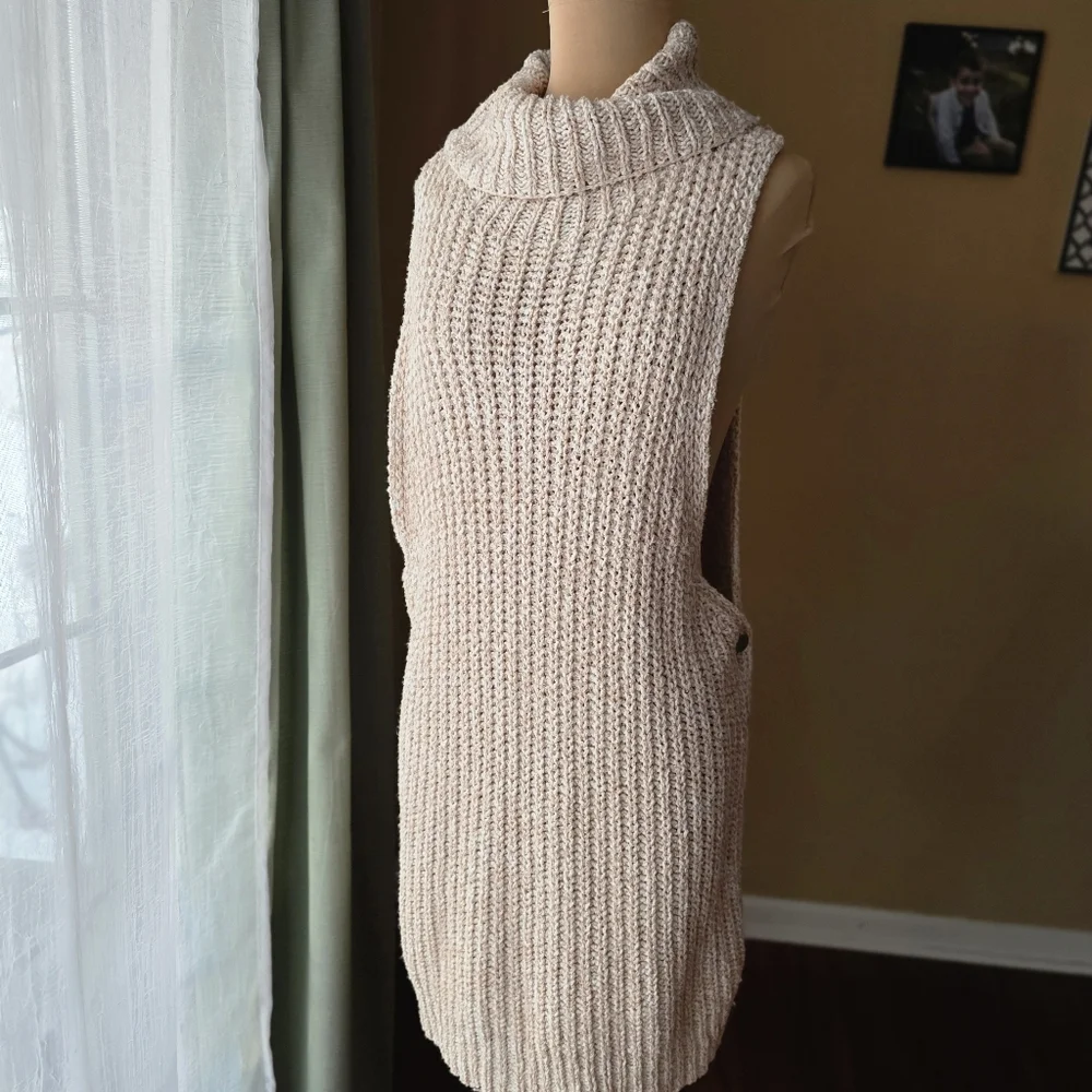 Free People Cream Open Side Button Detail Sweater Dress/Jumper, Size M - Picture 2 of 8